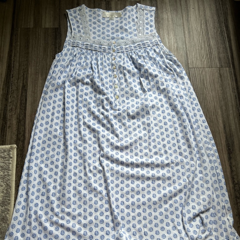 Eileen West Nightgown Blue Floral Sleeveless XS